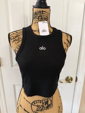 ALO Yoga Black Ribbed Crewneck Crop Tank